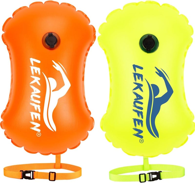 LeKaufen 2 Pack Swim Buoy for Open Water, Swimming Bubble Safety Float with Adjustable Waist Belt for Swimmers Triathletes Kayakers Snorkelers, Swimming Open Water Buoy for Safer Swim Training - Image 1
